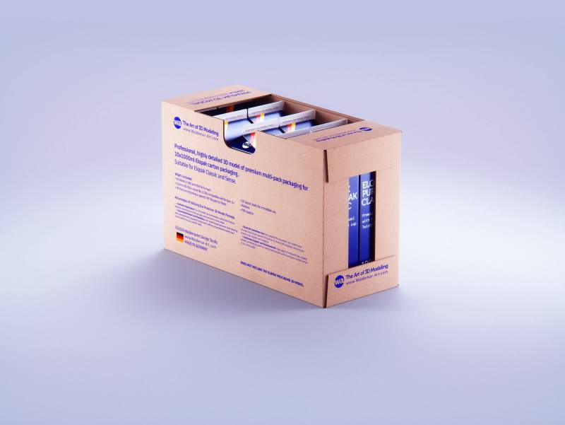 Premium multi-pack cardboard 3D model of 10x1000ml Elopak (Classic and Sense) carton packaging