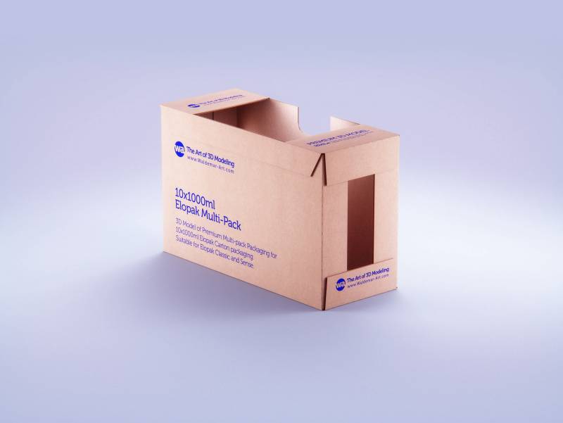 Premium multi-pack cardboard 3D model of 10x1000ml Elopak (Classic and Sense) carton packaging