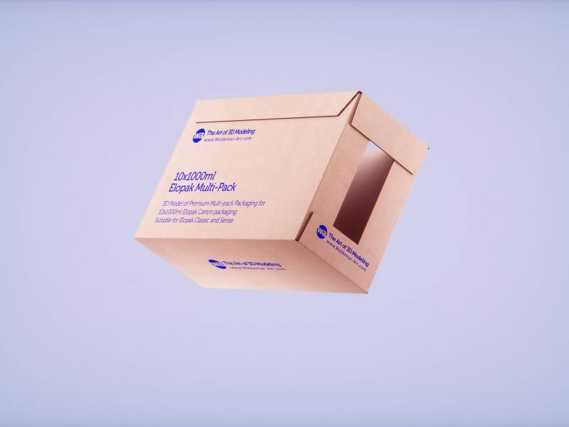 Premium multi-pack cardboard 3D model of 10x1000ml Elopak (Classic and Sense) carton packaging