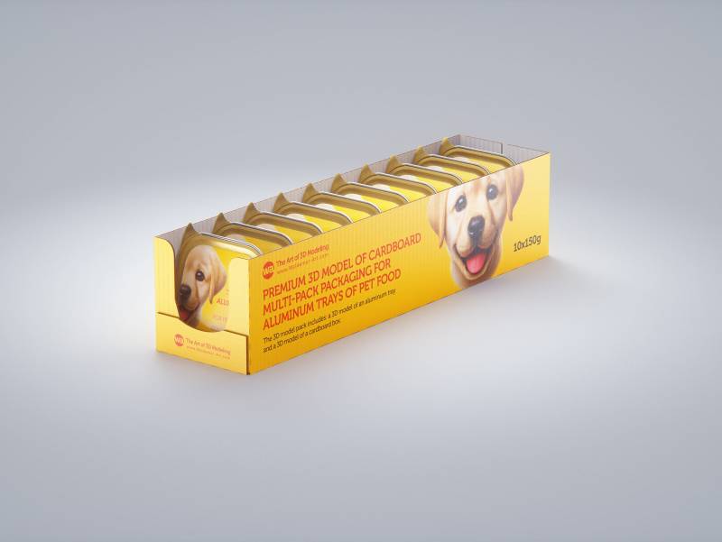 Premium 3D model of cardboard multi-pack packaging for 10x150g aluminum trays of pet food