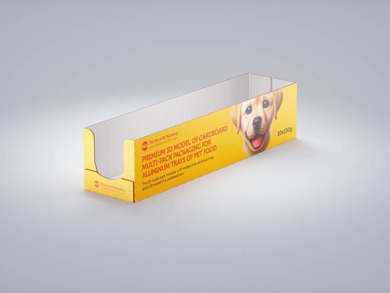 Premium 3D model of cardboard multi-pack packaging for 10x150g aluminum trays of pet food