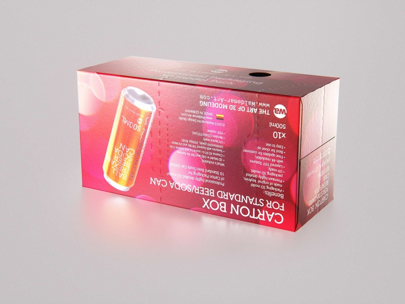 Premium Packaging 3D Model of carton box for 10x500ml Standard Soda/Beer Can  