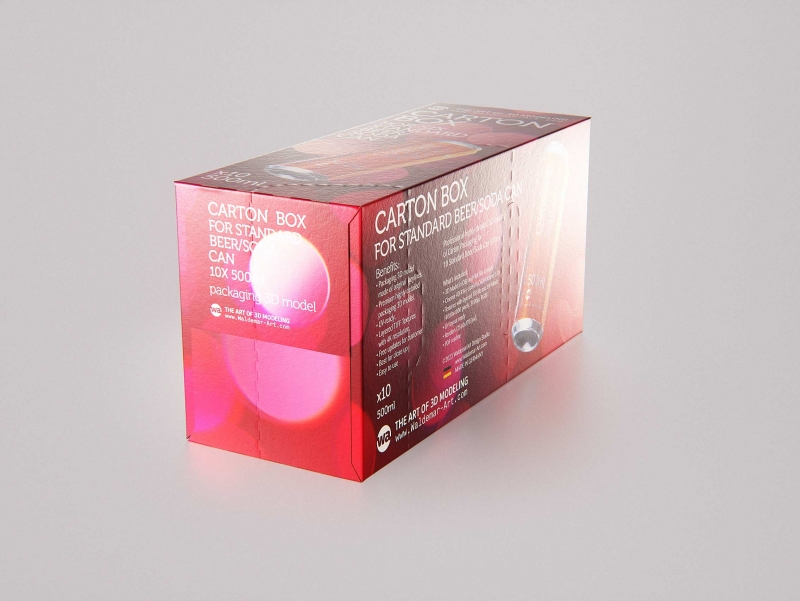 Premium Packaging 3D Model of carton box for 10x500ml Standard Soda/Beer Can  