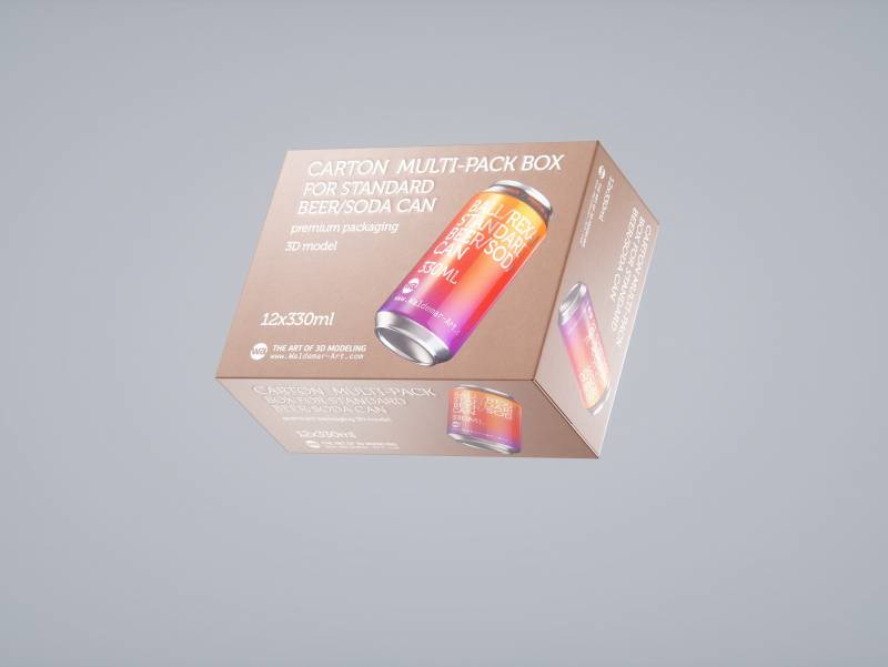 Premium Packaging 3D Model of a Multi-Pack Carton Box for 12x330ml Standard Beer/Soda Cans