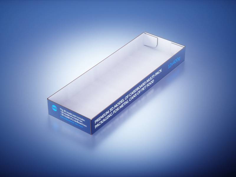 Premium 3D model of cardboard multi-pack packaging for 12x400g metal cans of pet food  