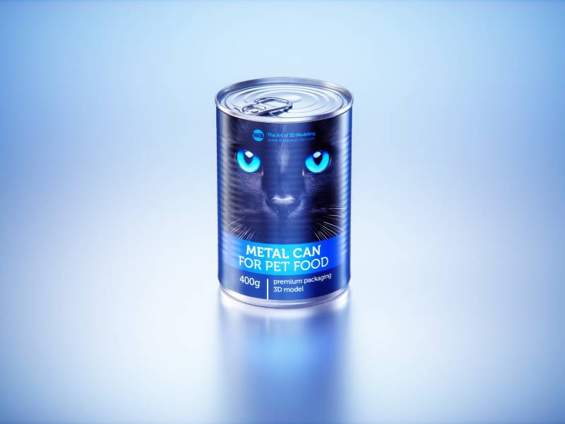 Premium 3D model of cardboard multi-pack packaging for 12x400g metal cans of pet food  