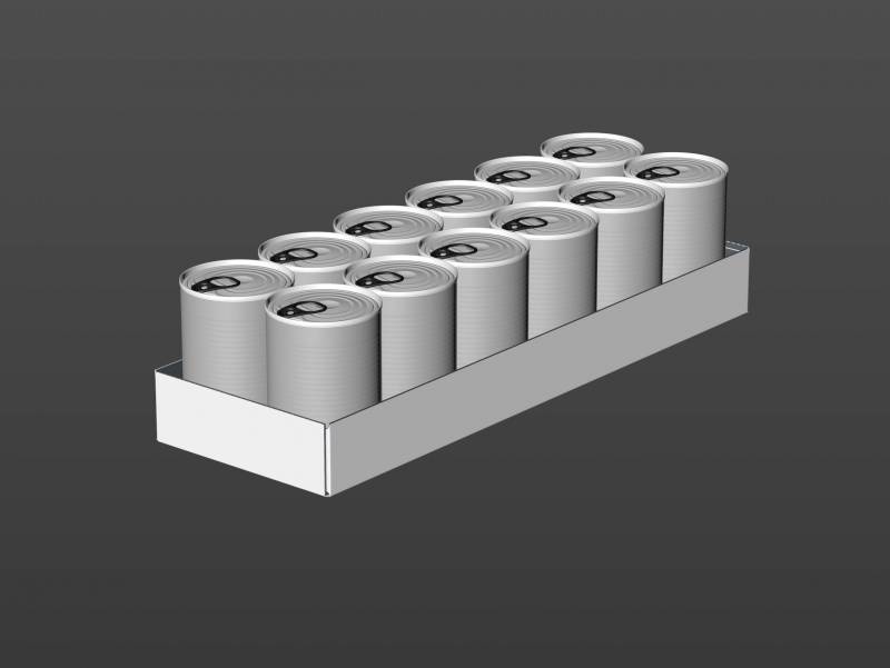 Premium 3D model of cardboard multi-pack packaging for 12x400g metal cans of pet food  