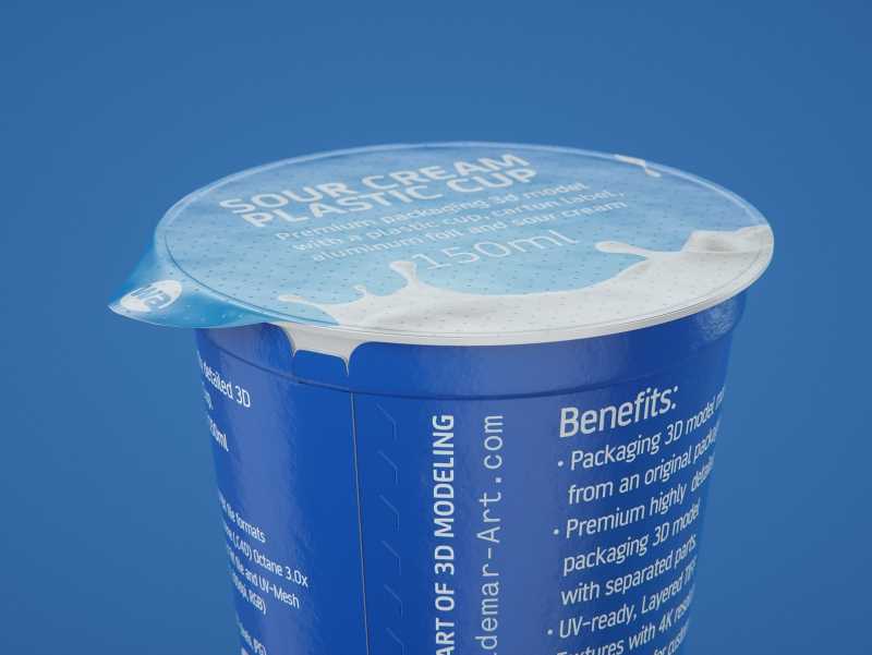 Sour cream plastic cup packaging 3D model 150ml