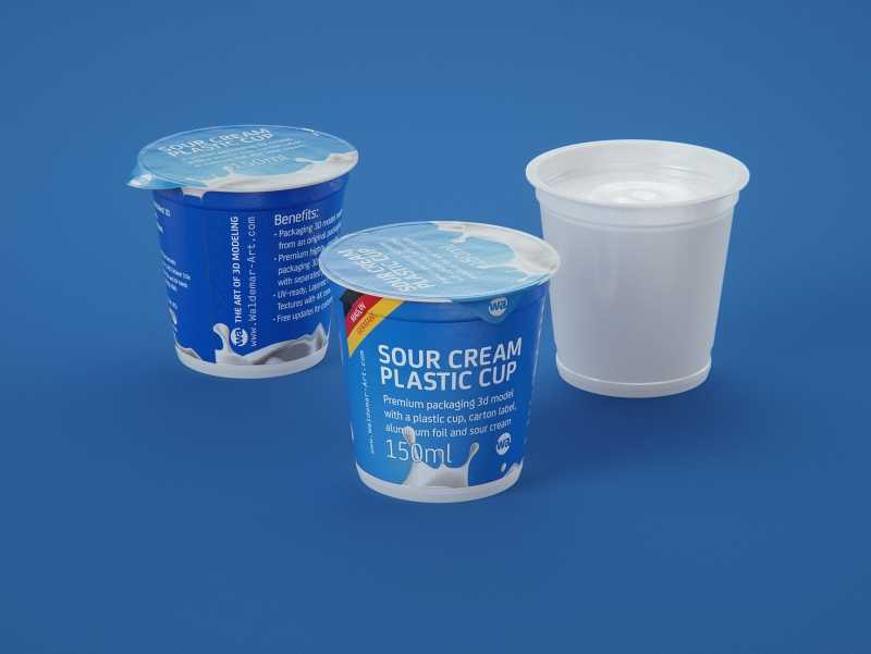 Sour cream plastic cup packaging 3D model 150ml