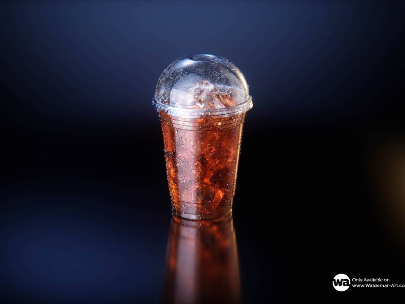 Premium 3D Model of a Cola Plastic Cup 16oz with DOME lid, Filled with Ice Cubes, Covered in Water Condensation, and Containing Bubbles in the Liquid
