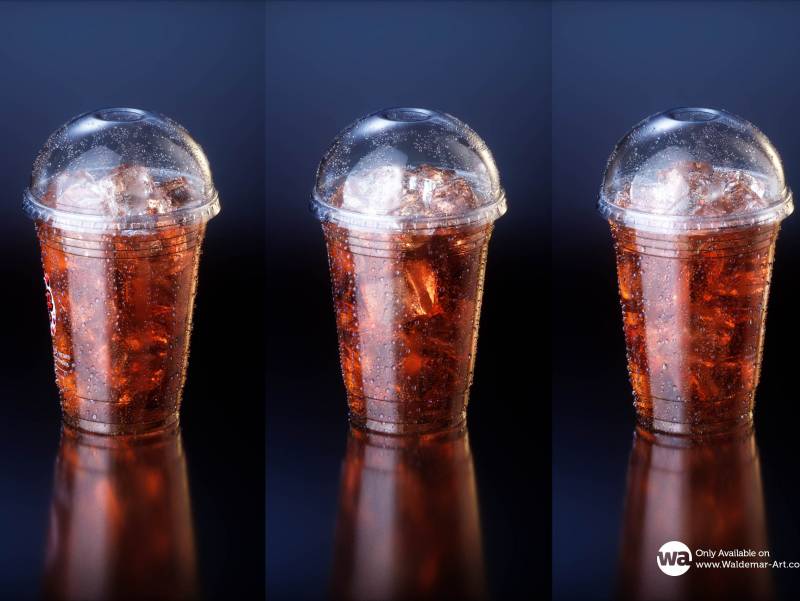 Premium 3D Model of a Cola Plastic Cup 16oz with DOME lid, Filled with Ice Cubes, Covered in Water Condensation, and Containing Bubbles in the Liquid