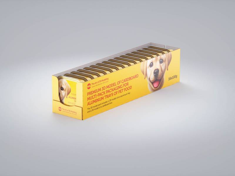 Cardboard multi-pack packaging for 16x100g aluminum trays of pet food premium 3d model
