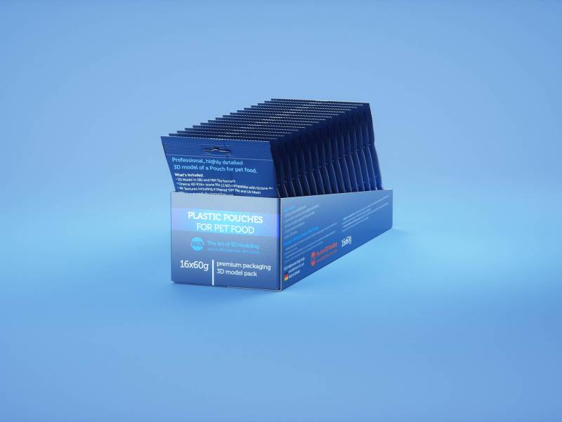 Carton multi-pack tray for 16x60g plastic pouches of pet food premium 3d model