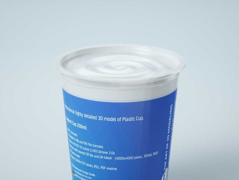 Premium Packaging 3D model of Yoghurt Plastic Cup 200ml