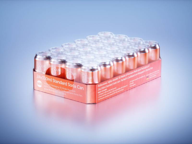 Multi-pack of 24x330ml Standard Beer/Soda Cans packed in cardboard and wrapped in shrink film premium packaging 3d model