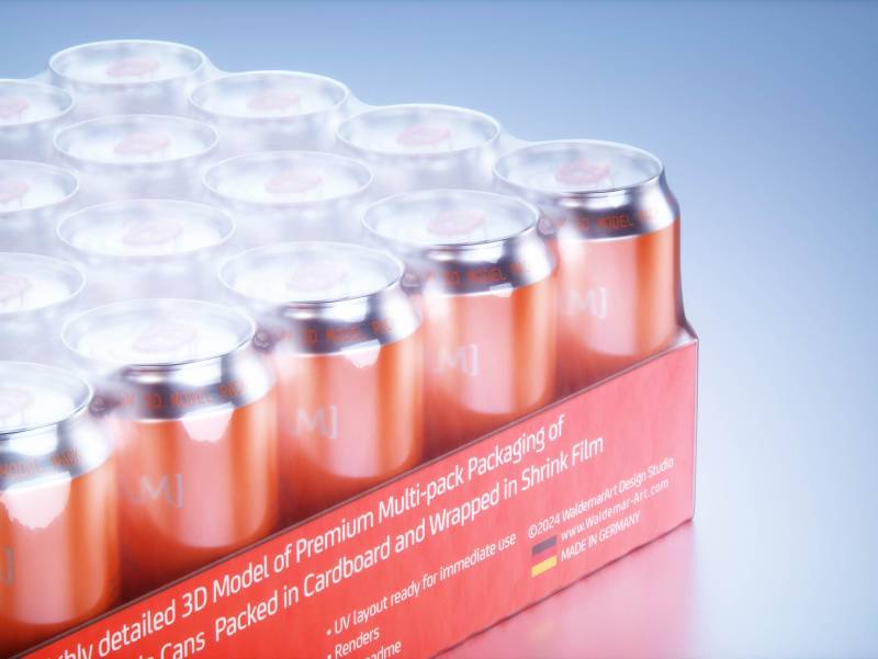 Multi-pack of 24x330ml Standard Beer/Soda Cans packed in cardboard and wrapped in shrink film premium packaging 3d model