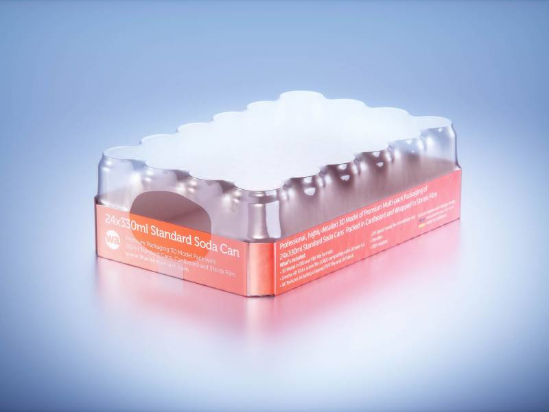 Multi-pack of 24x330ml Standard Beer/Soda Cans packed in cardboard and wrapped in shrink film premium packaging 3d model