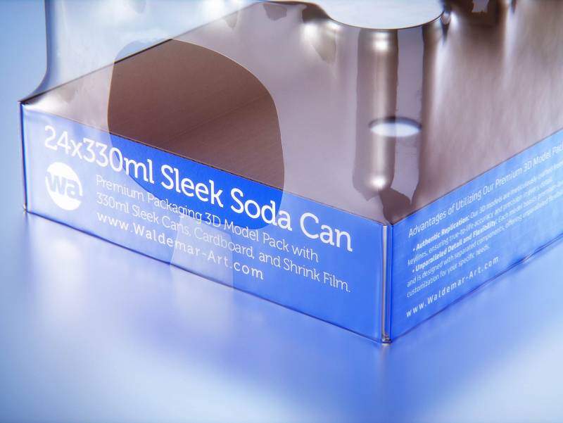 Multipack of 24x330ml Sleek Soda Cans packed in cardboard and wrapped in shrink film premium 3d model