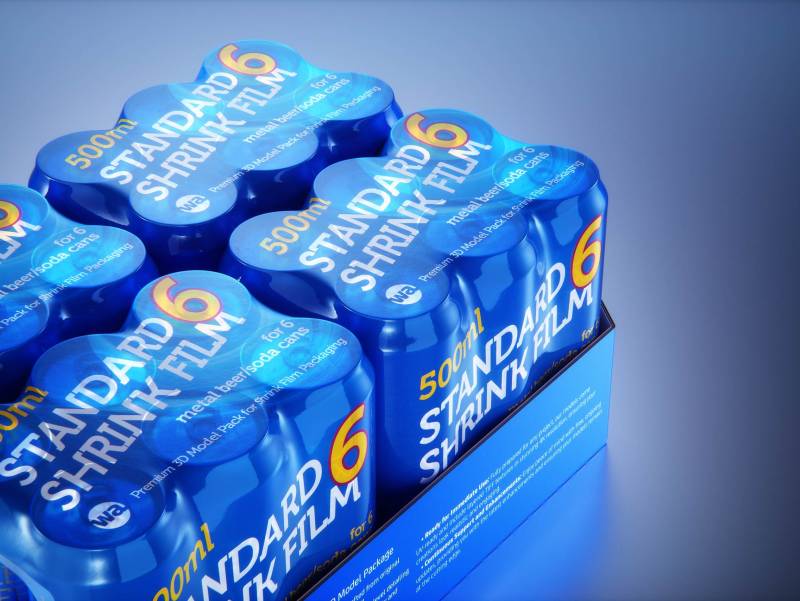 Premium Multi-pack Packaging 3D model with 4 Sets of 6x500ml Standard Cans Each, Wrapped in Shrink Film and Packed in Cardboard