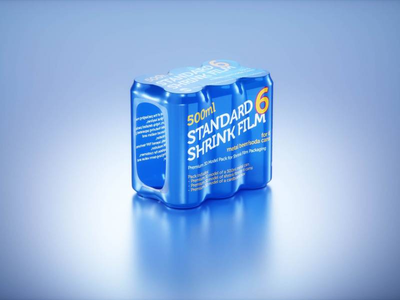 Premium Multi-pack Packaging 3D model with 4 Sets of 6x500ml Standard Cans Each, Wrapped in Shrink Film and Packed in Cardboard