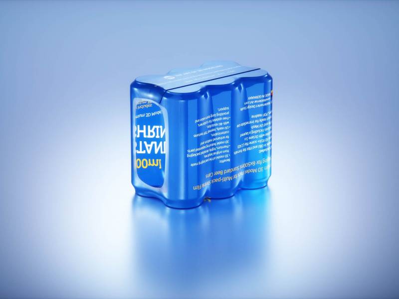 Premium Multi-pack Packaging 3D model with 4 Sets of 6x500ml Standard Cans Each, Wrapped in Shrink Film and Packed in Cardboard