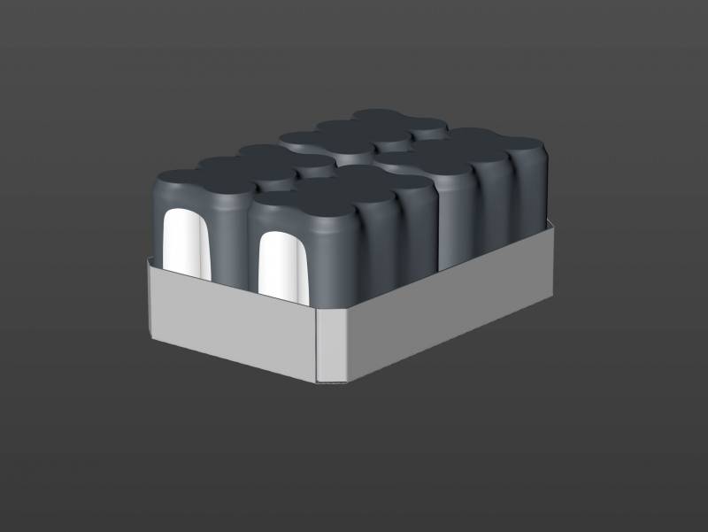 Premium Multi-pack Packaging 3D model with 4 Sets of 6x500ml Standard Cans Each, Wrapped in Shrink Film and Packed in Cardboard