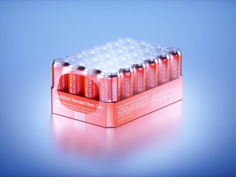 Multi-pack of 24x500ml Standard Beer/Soda Cans packed in cardboard and wrapped in shrink film premium packaging 3d model