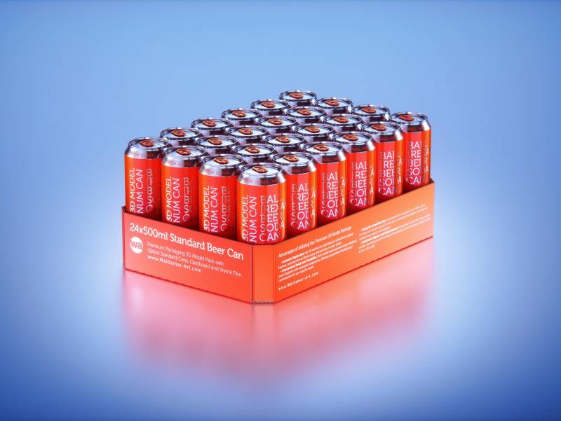 Multi-pack of 24x500ml Standard Beer/Soda Cans packed in cardboard and wrapped in shrink film premium packaging 3d model