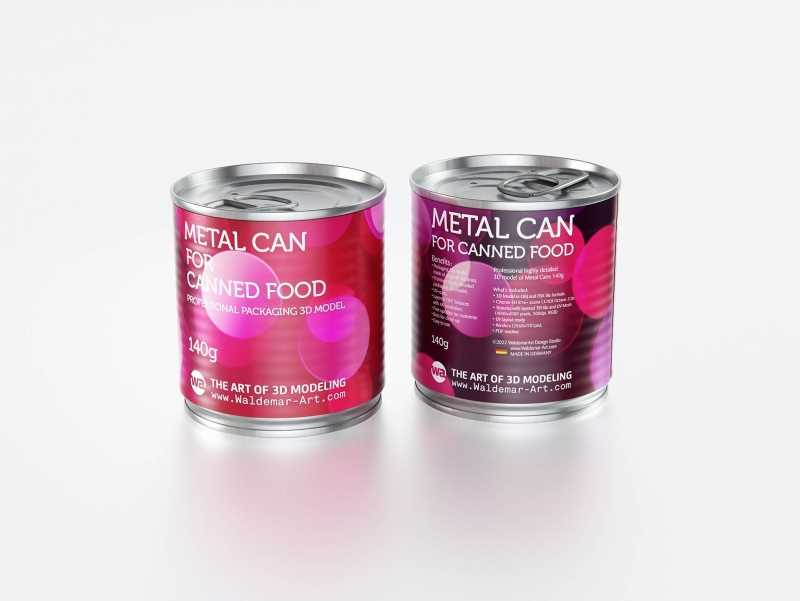 2x140g Metal Can for Canned Food Carton Pack 3D model