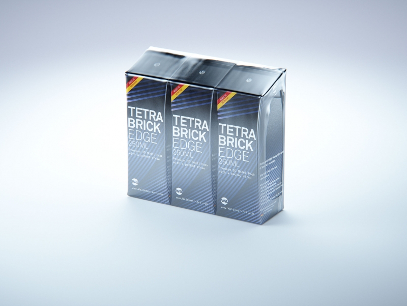 Premium 3D Model of 3x250ml Tetra Brik Edge Cartons in Shrink Film Wrap