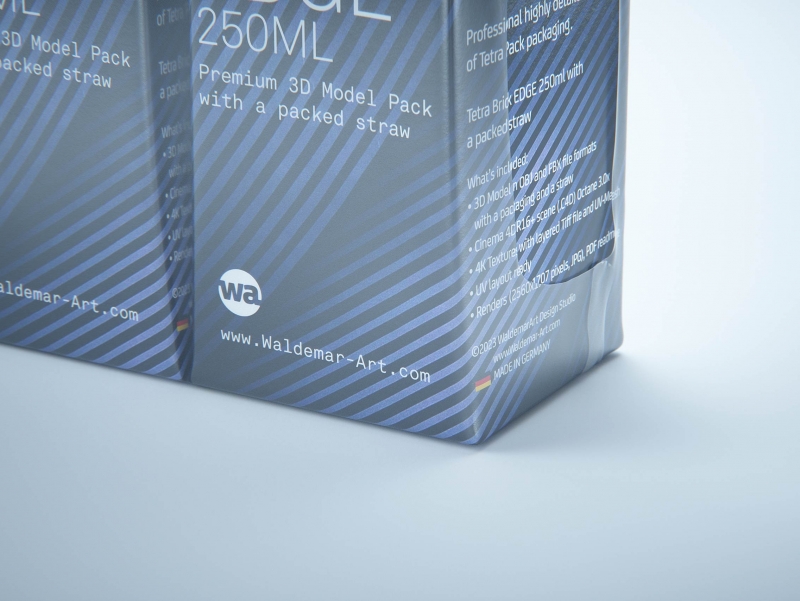 Premium 3D Model of 3x250ml Tetra Brik Edge Cartons in Shrink Film Wrap
