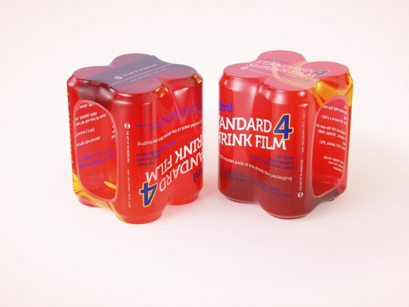 Premium packaging 3D Model of 4x473ml Standard Soda Cans in Shrink Film Wrap