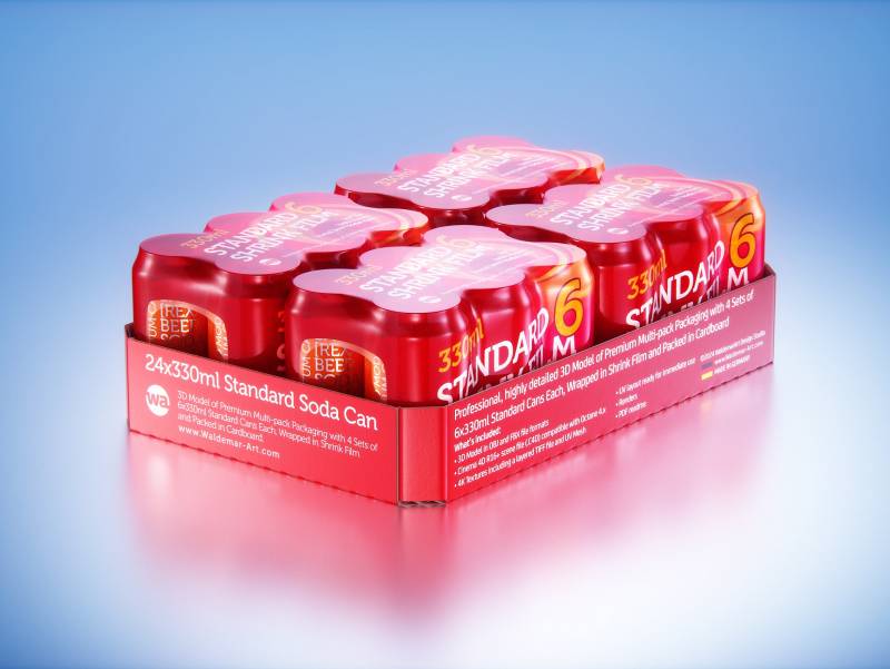 4 Sets of 6x330ml Standard Cans Each, Wrapped in Shrink Film and Packed in Cardboard Multi-pack Packaging 3D model pack