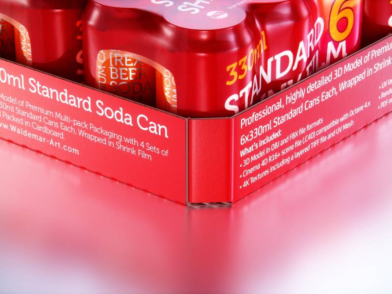 4 Sets of 6x330ml Standard Cans Each, Wrapped in Shrink Film and Packed in Cardboard Multi-pack Packaging 3D model pack