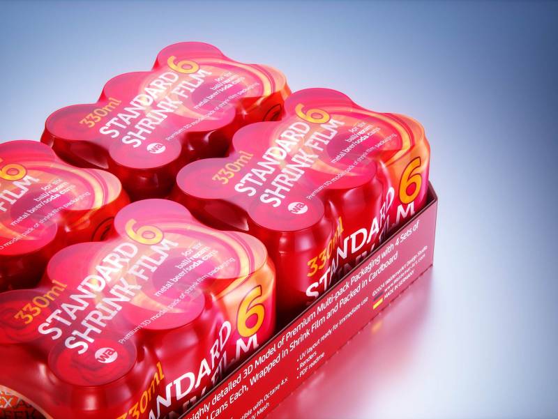 4 Sets of 6x330ml Standard Cans Each, Wrapped in Shrink Film and Packed in Cardboard Multi-pack Packaging 3D model pack