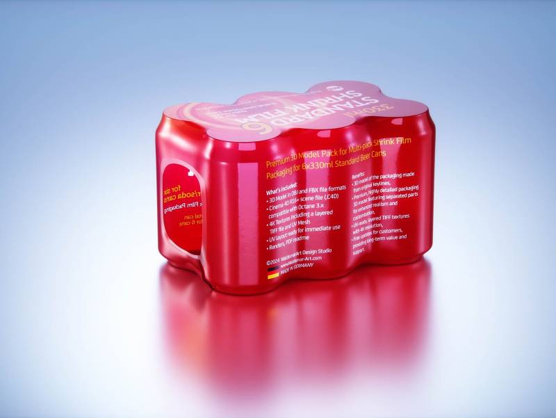 4 Sets of 6x330ml Standard Cans Each, Wrapped in Shrink Film and Packed in Cardboard Multi-pack Packaging 3D model pack