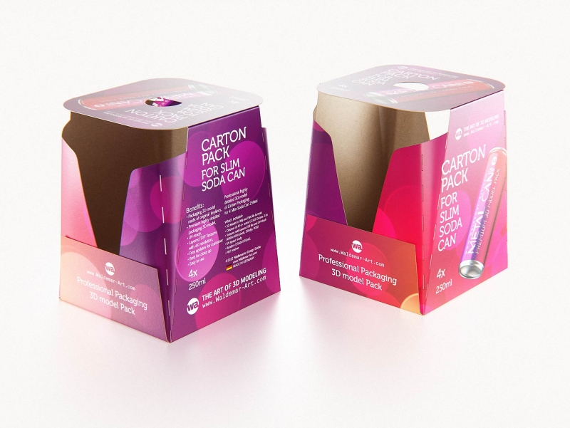 Premium Packaging 3D Model of carton box for 4x250ml Slim Soda Can