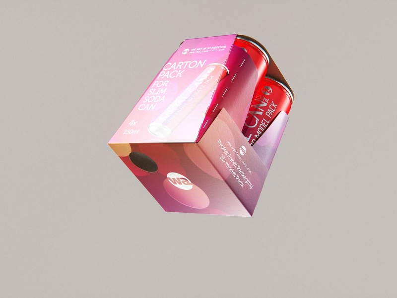 Premium Packaging 3D Model of carton box for 4x250ml Slim Soda Can