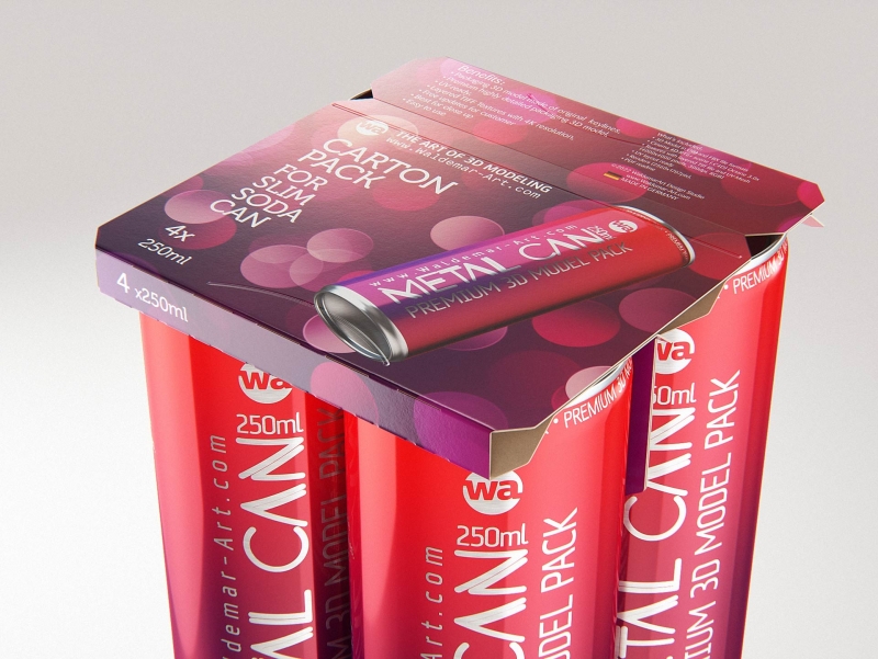 4x250ml Slim Soda Can Carton Pack 3D model