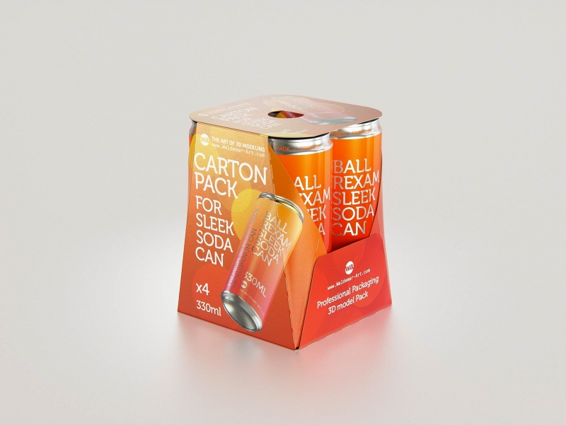 Premium Packaging 3D Model of carton package for 4x330ml Sleek Soda Can  