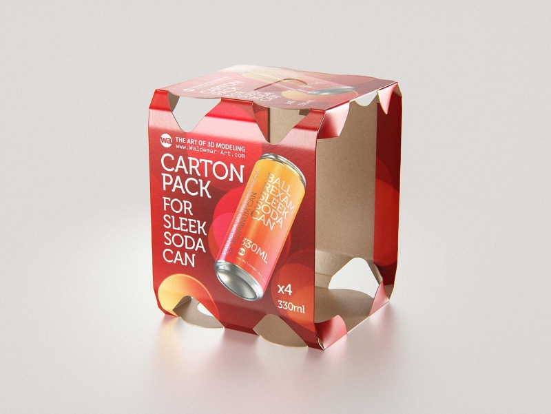 Premium Packaging 3D Model of carton box for 4x330ml Sleek Soda Can