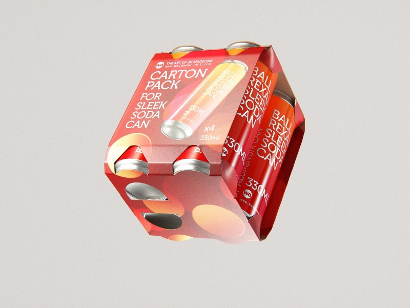 Premium Packaging 3D Model of carton box for 4x330ml Sleek Soda Can