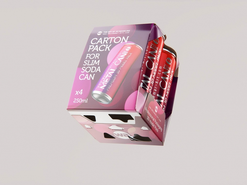 Premium Packaging 3D Model of carton package for 4x250ml Slim Soda Can  