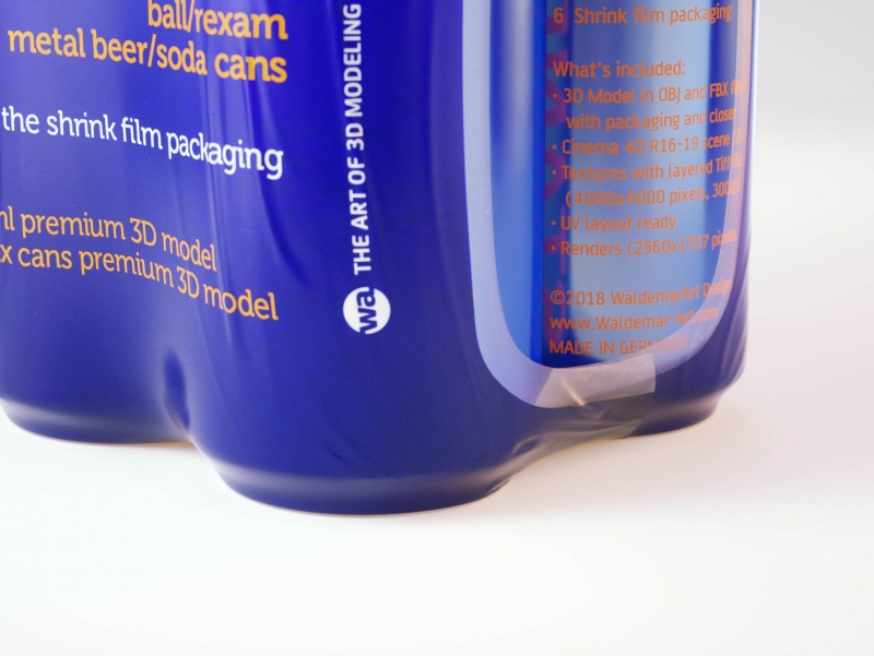 Premium packaging 3D Model of 6x500ml Standard Beer/Soda Cans in Shrink Film Wrap