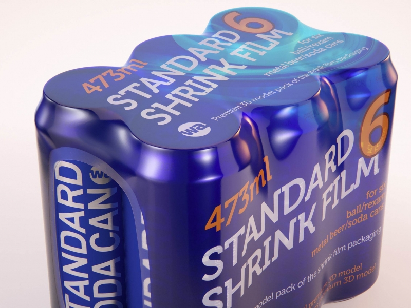 Premium packaging 3D Model of 6x473ml Standard Soda Cans in Shrink Film Wrap