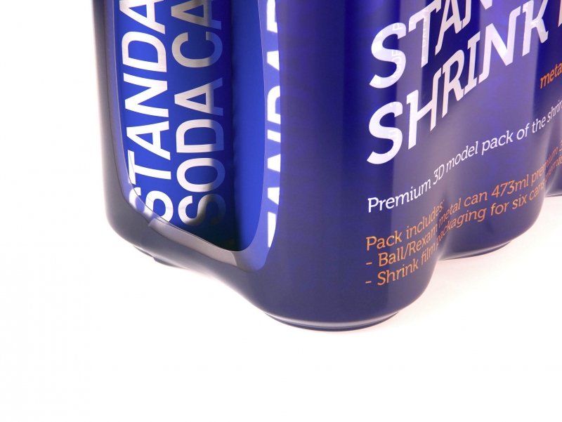 Premium packaging 3D Model of 6x473ml Standard Soda Cans in Shrink Film Wrap