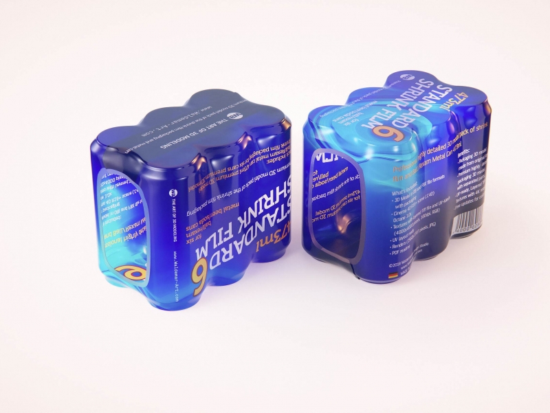 Premium packaging 3D Model of 6x473ml Standard Soda Cans in Shrink Film Wrap