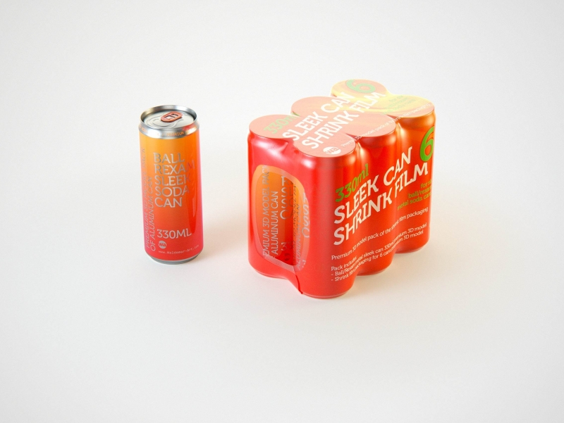 Premium packaging 3D Model of 6x330ml Sleek Beer/Soda Cans in Smooth Shrink Film Wrap