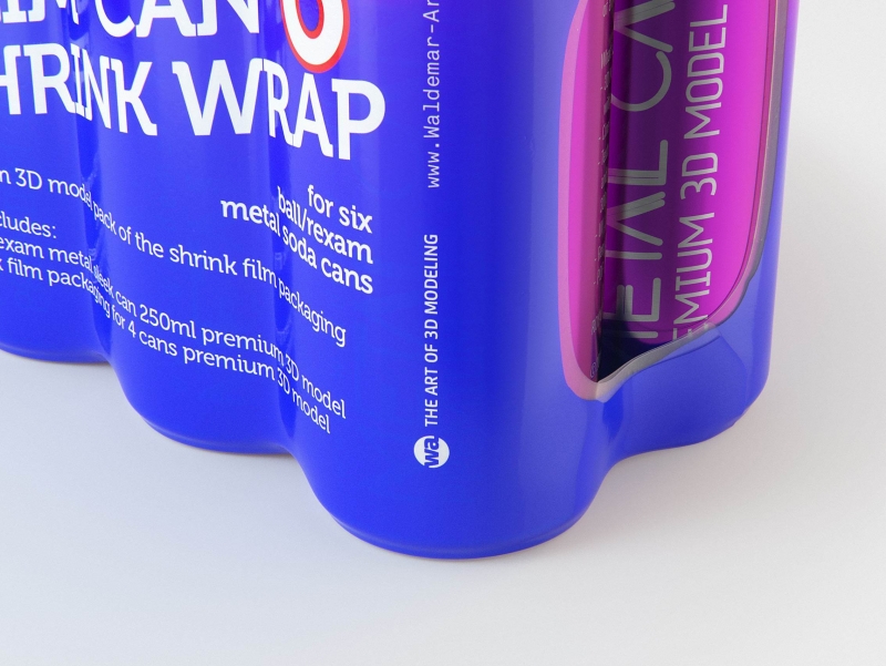 Premium 3D Model of 6x250ml Slim Soda Cans in Shrink Film Wrap