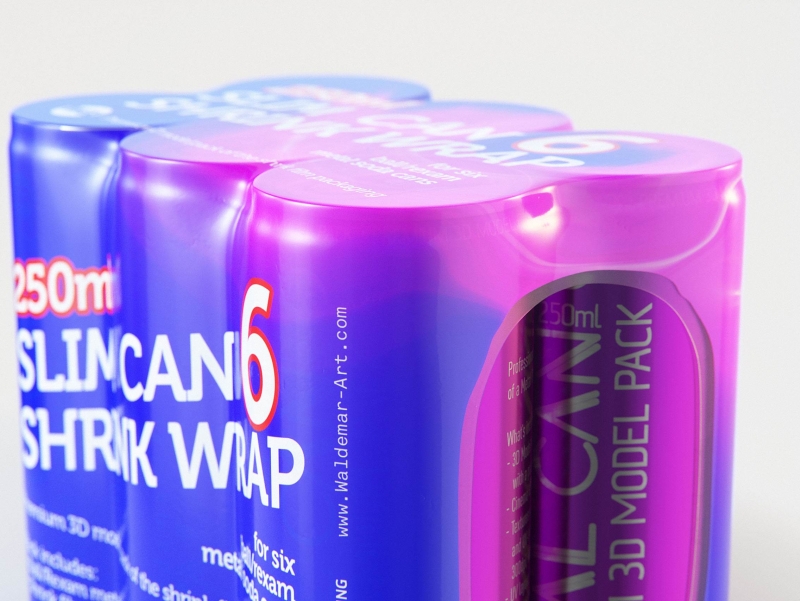 Premium 3D Model of 6x250ml Slim Soda Cans in Shrink Film Wrap
